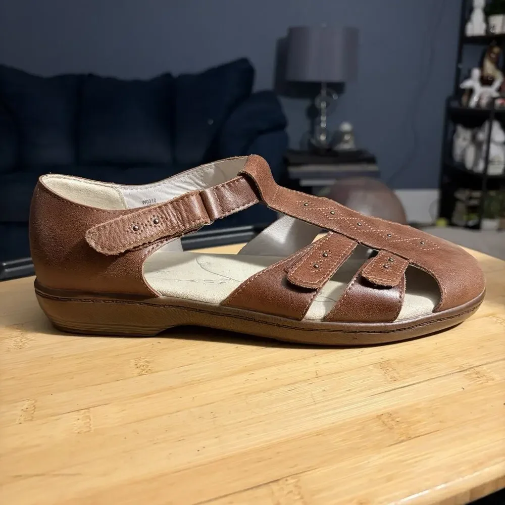 Propet Fisherman Sandals Women’s 10 WIDE Brown Leather Comfort Adjustable BOHO